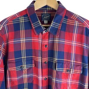 J Crew XLT Red Blue Plaid Flannel Long Sleeve‎ Button Up Shirt Men's